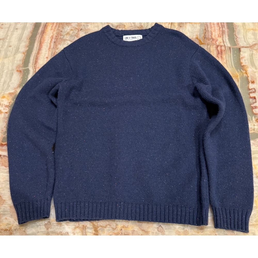 Line of Trade Mens Donegal Fleck Sweater Navy‎ Blue Crew Neck Elbow Patches L